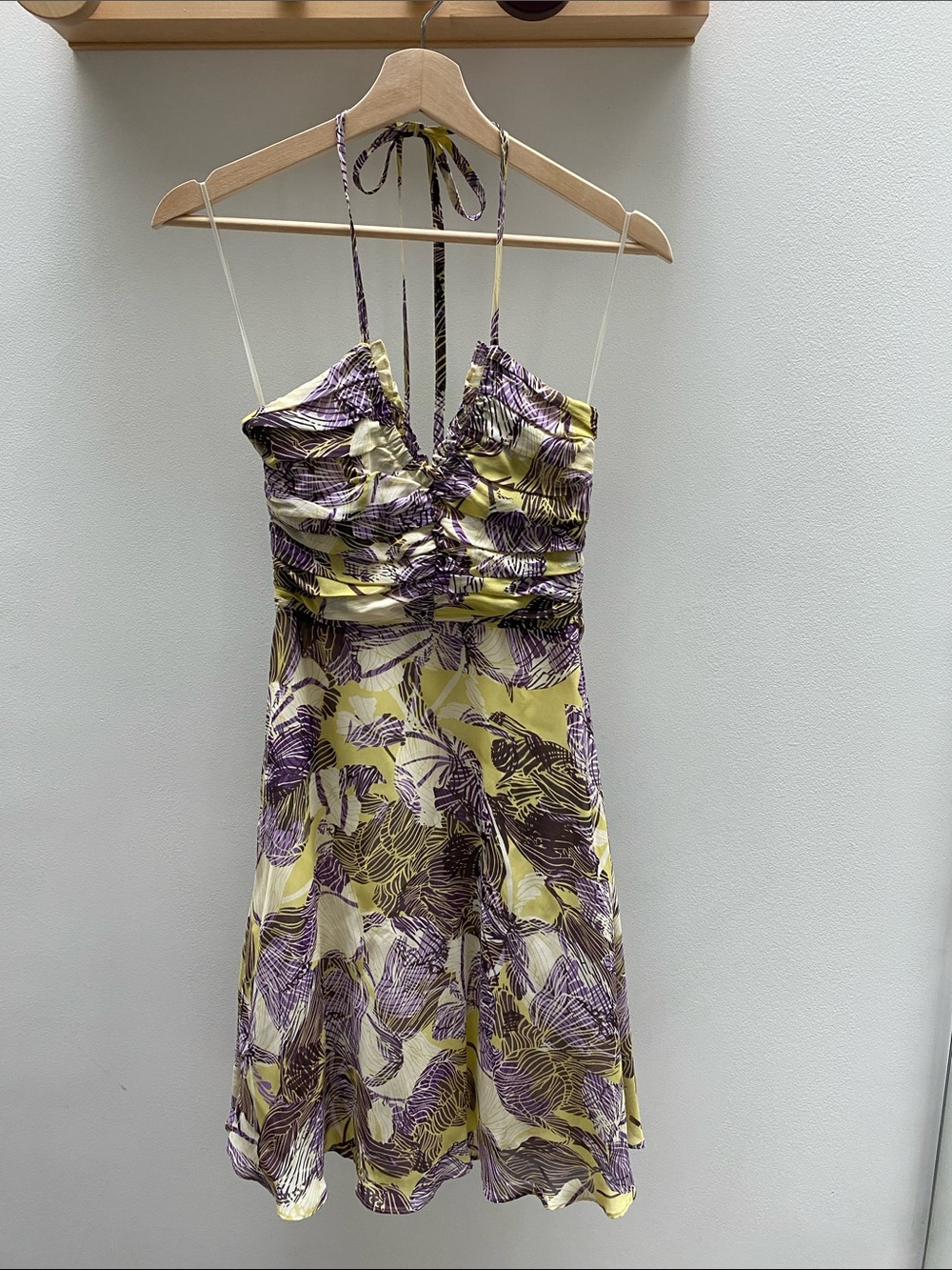 Lithe by Anthropologie Yellow & Purple Floral Halter Sundress